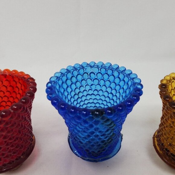 Vintage HOMCO Amber Gold Red Blue HOBNAIL Pattern Votive Peg Cup - Picture 6 of 11